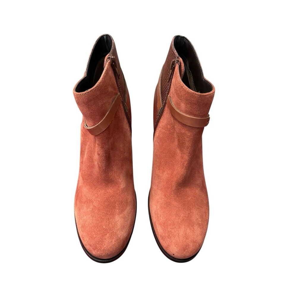 Diba Katch Cognac Suede Leather Ankle Booties Size 9M Boho Western Snake Skin - Picture 4 of 9